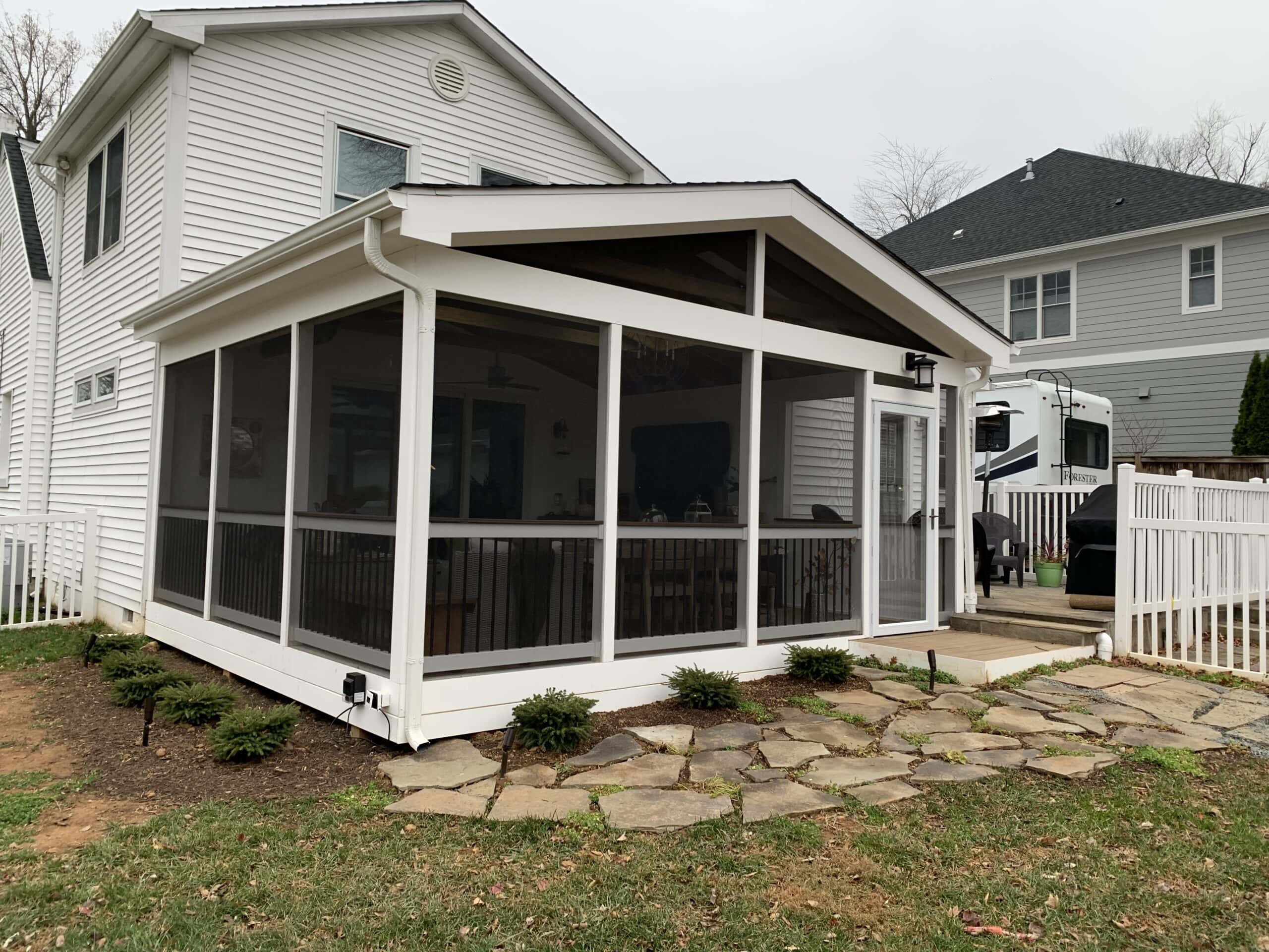 A porch is being built on a house.