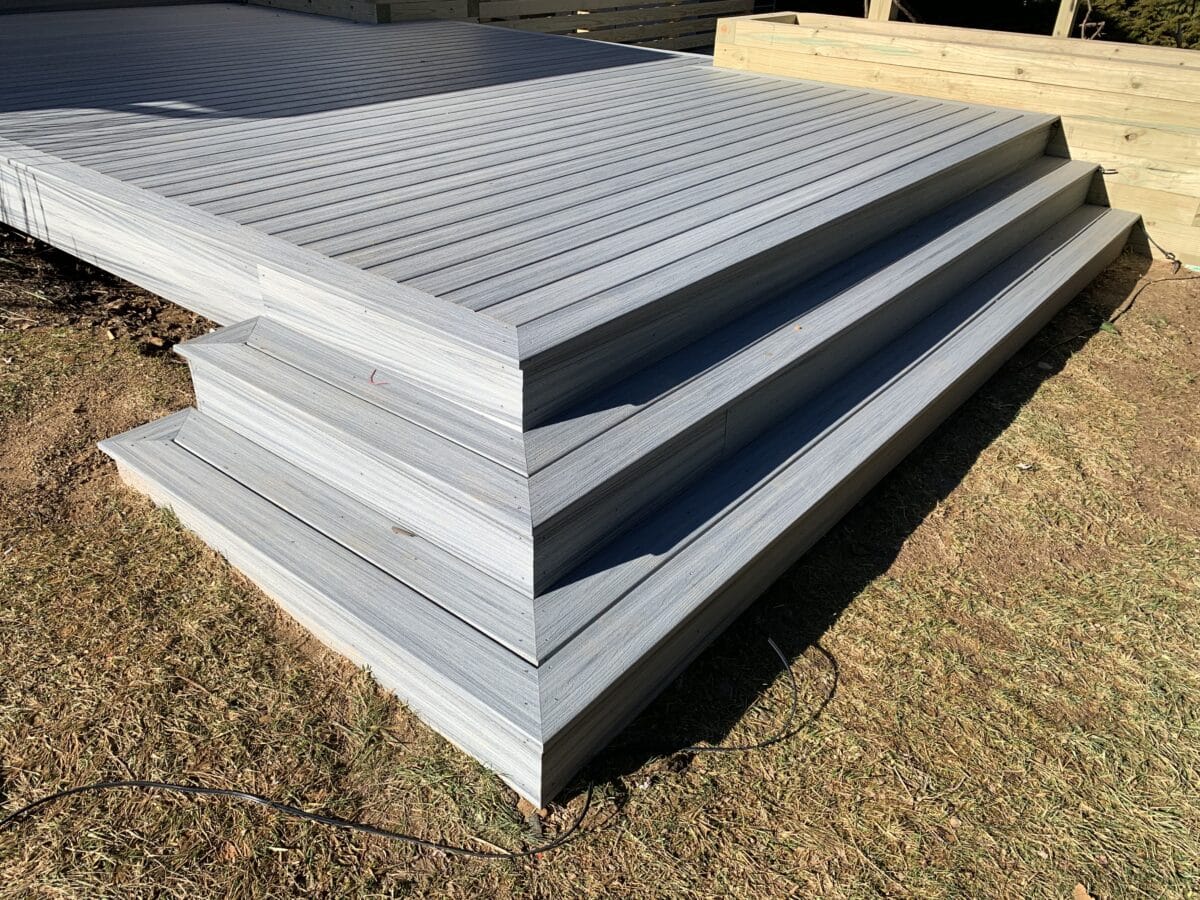 Gray composite deck platform