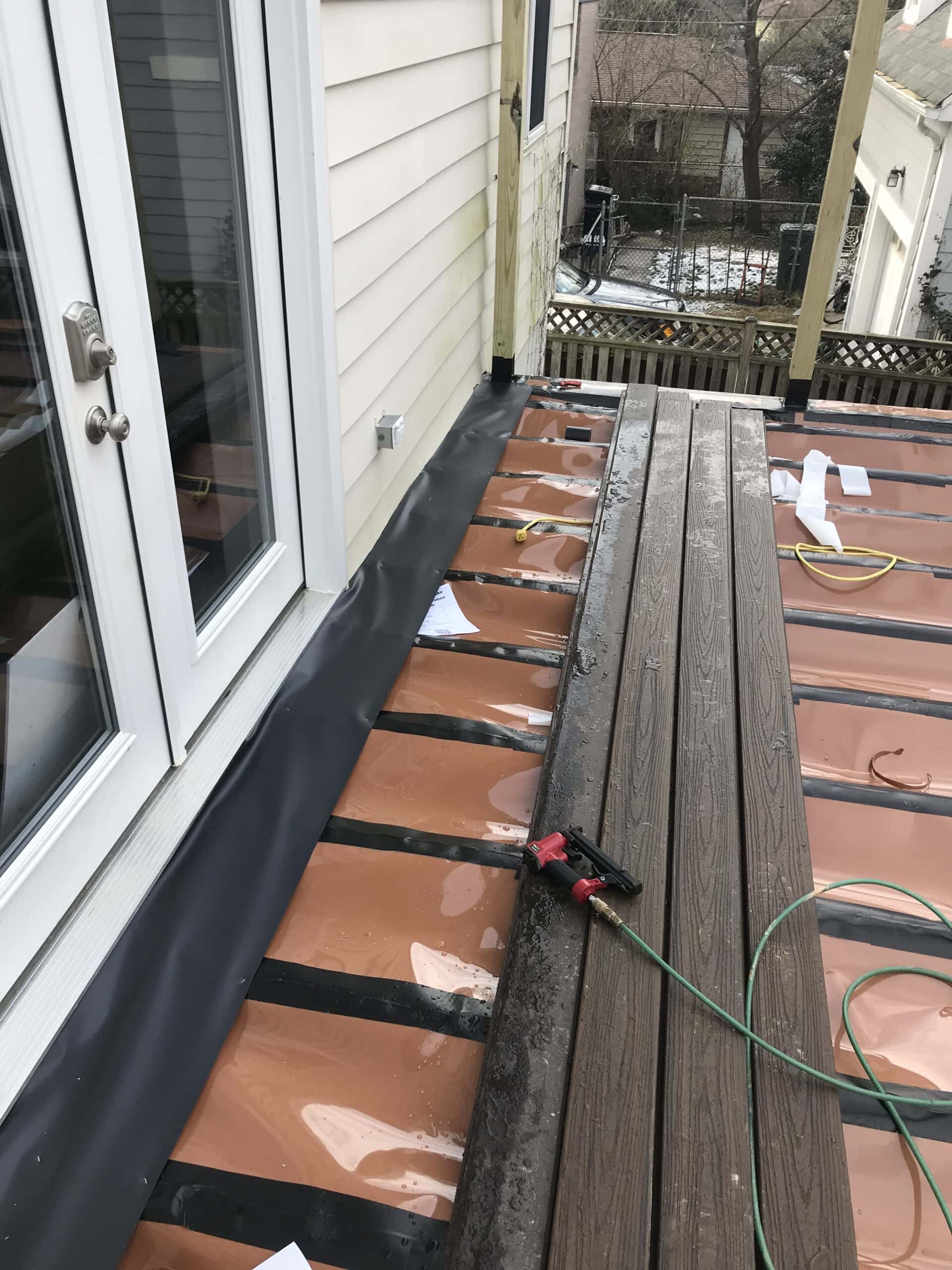 Close-up view of deck repair materials