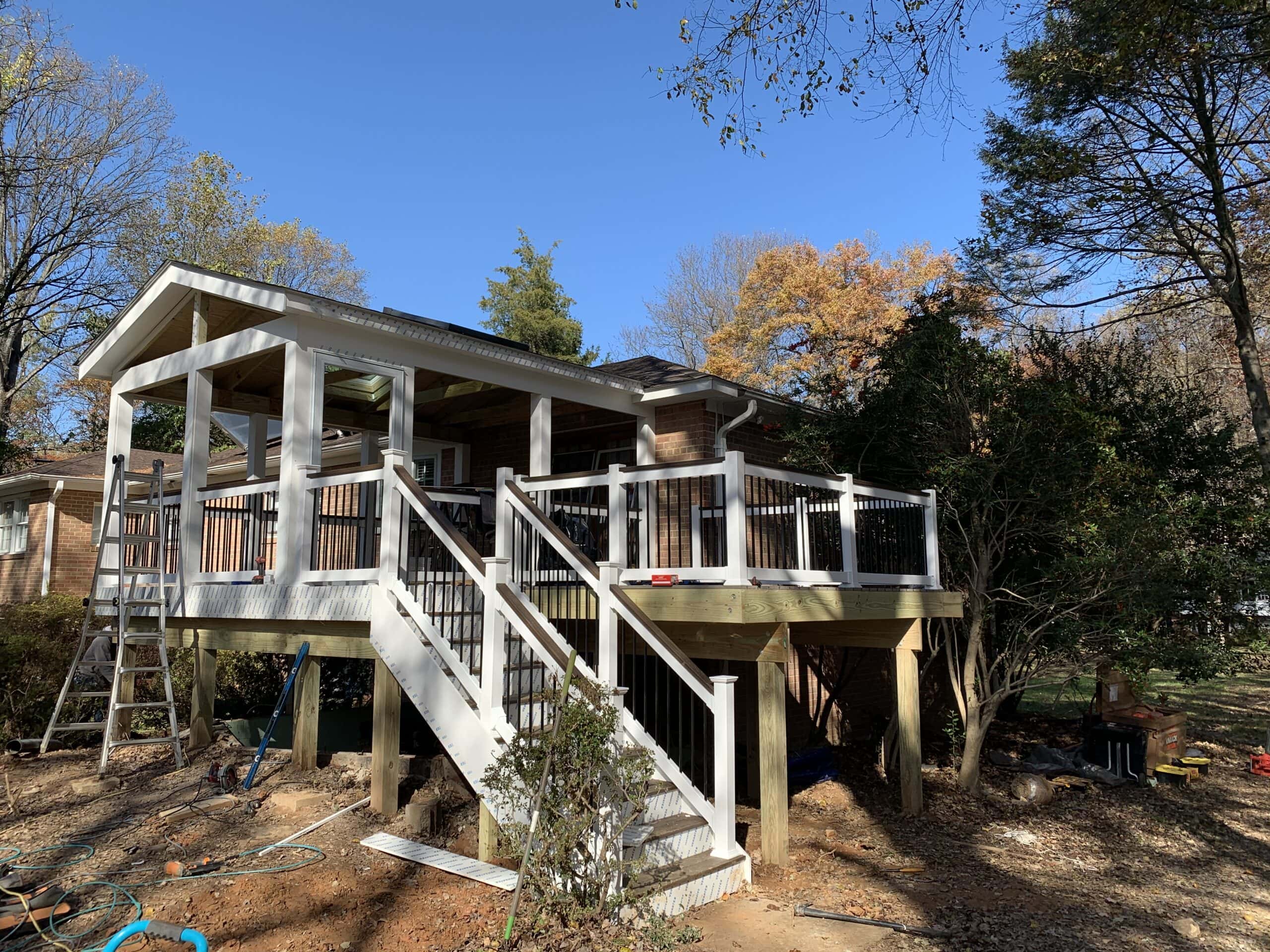Angled view of the finished project showing the enclosed underdeck area for dry, protected storage.